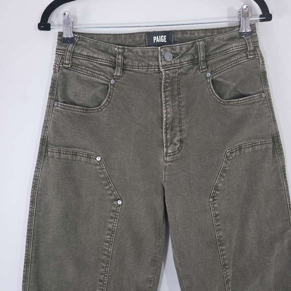 Paige Alexis Workwear Barrel Leg Utility Pant Vintage Bayou Olive Green Size 28 - Picture 5 of 15